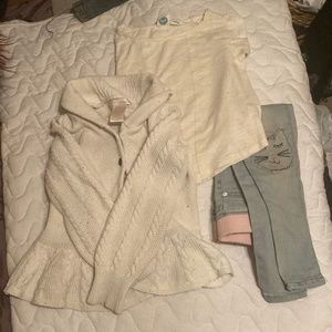 Cat & Jack Roxy Long Sleeve Top Patch Jeans Button Knit Chunky Ruffle Sweater 6X